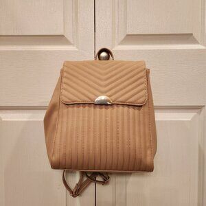 Tan Quilted Faux Leather Backpack Purse